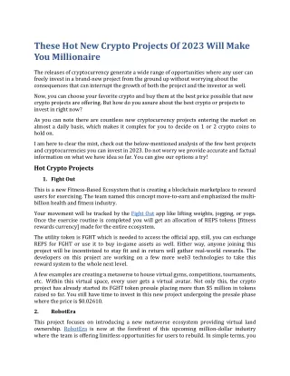 These Hot New Crypto Projects Of 2023 Will Make You Millionaire