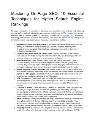 Mastering On-Page SEO: 10 Essential Techniques for Higher Search Engine Rankings