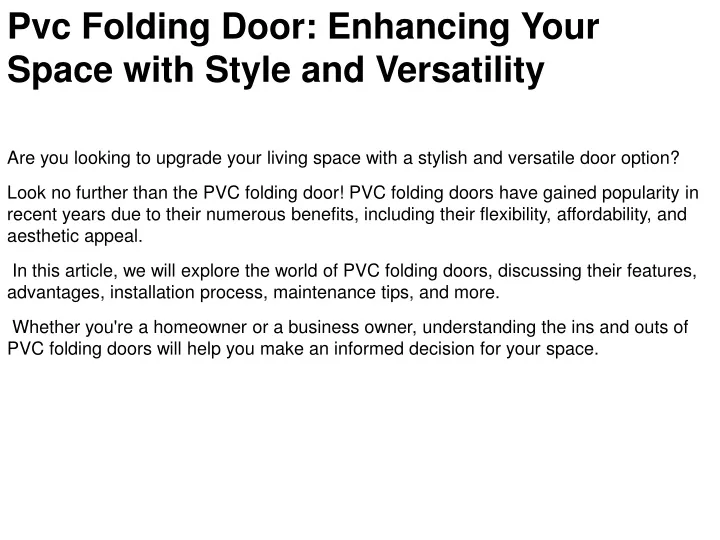 pvc folding door enhancing your space with style