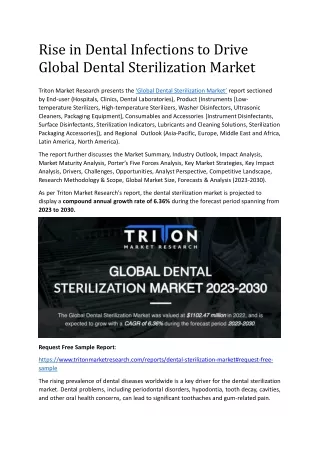 Rise in Dental Infections to Drive Global Dental Sterilization Market