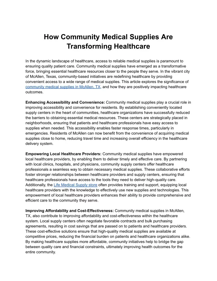 how community medical supplies are transforming