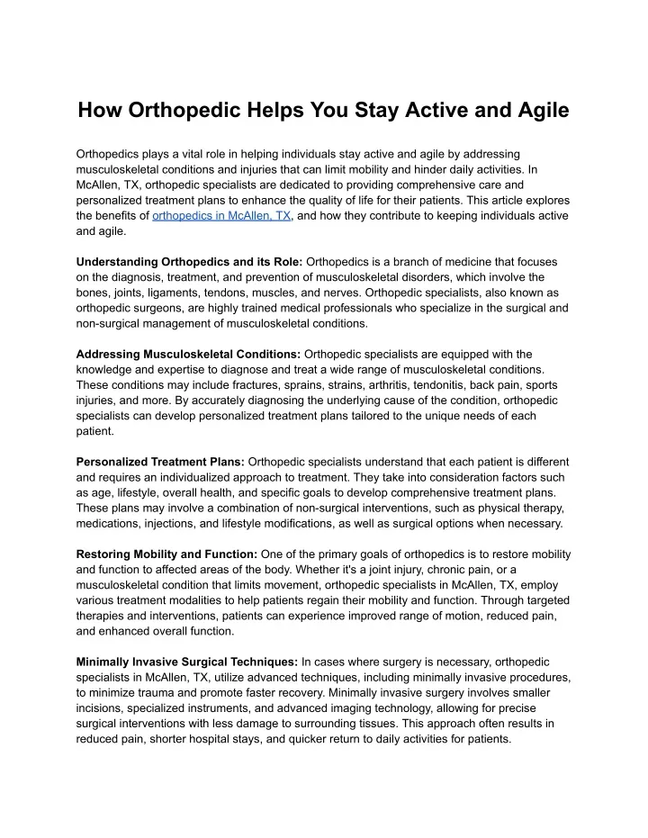 how orthopedic helps you stay active and agile
