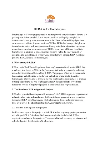 RERA is for Homebuyers | Risinia Builders
