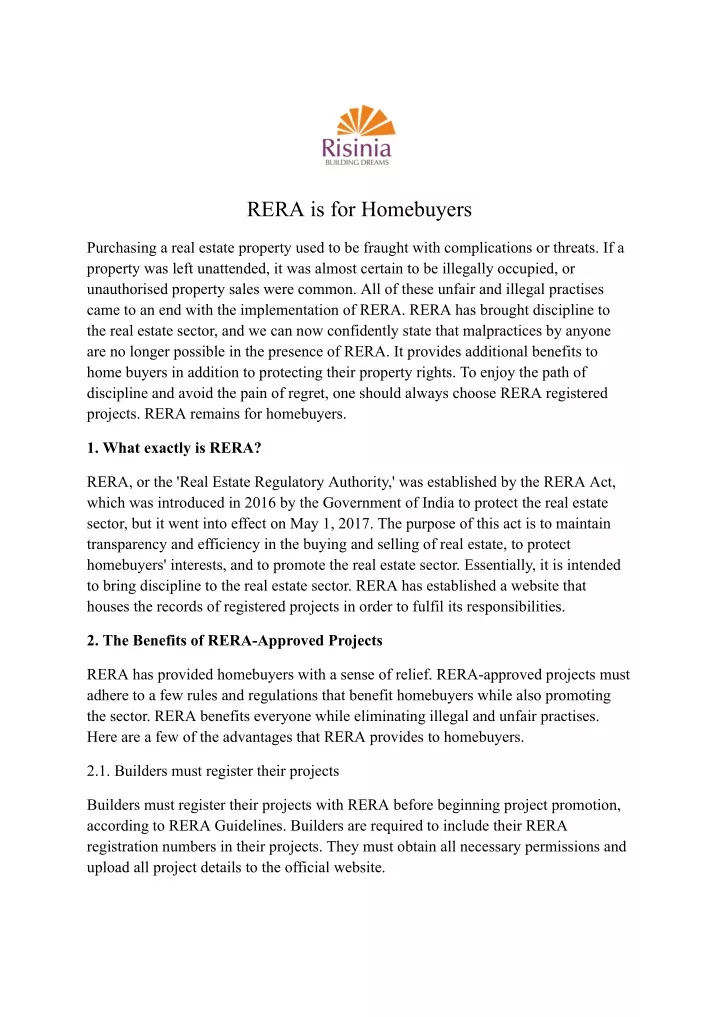rera is for homebuyers