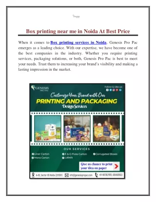 Box printing near me in Noida At Best Price