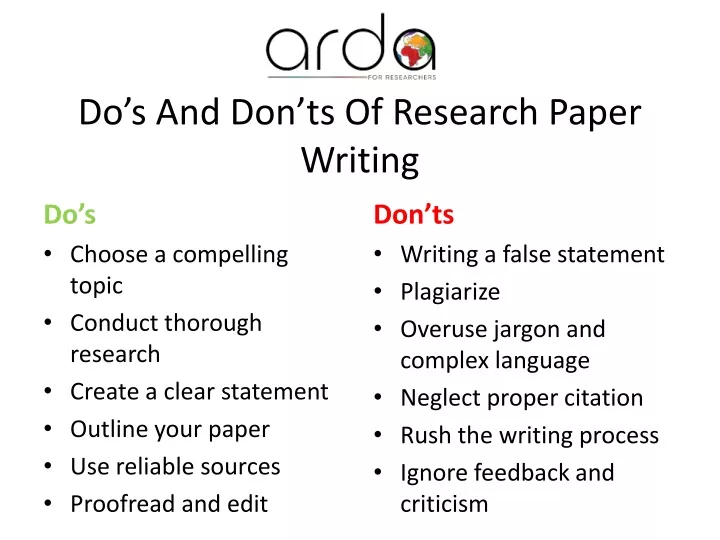 do s and don ts of research paper writing