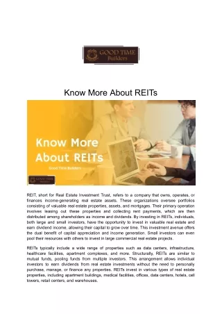 Know More About REITs _ Good Time Builders