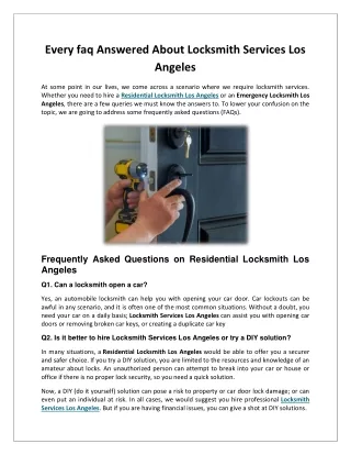 Residential Locksmith Los Angeles - Easy Locksmith 247