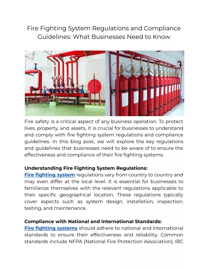 fire fighting system regulations and compliance
