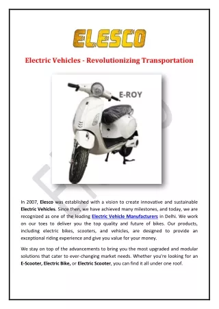 Electric Vehicles - Revolutionizing Transportation