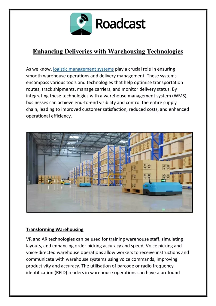 enhancing deliveries with warehousing technologies