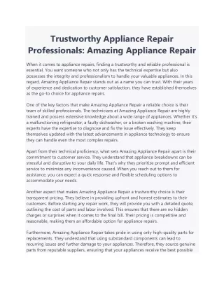 Trustworthy Appliance Repair Professionals