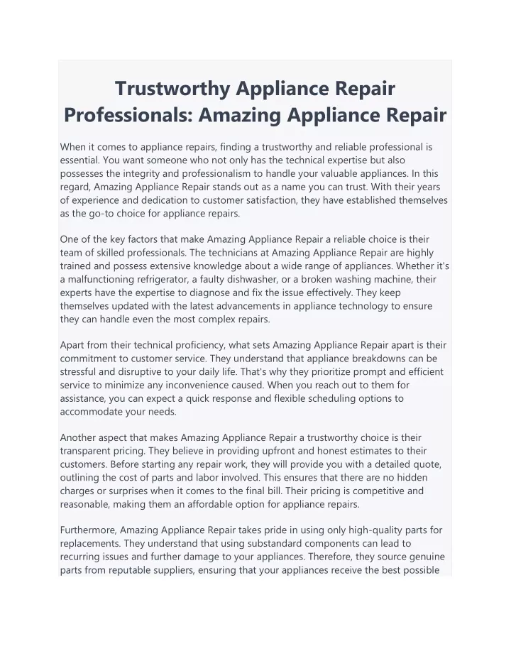 trustworthy appliance repair professionals