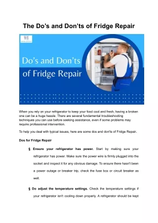 The Do’s and Don’ts of Fridge Repair