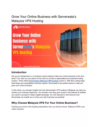 Grow Your Online Business with Serverwala’s Malaysia VPS Hosting