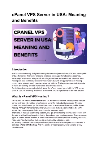 cPanel VPS Server in USA_ Meaning and Benefits