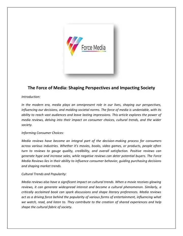 the force of media shaping perspectives