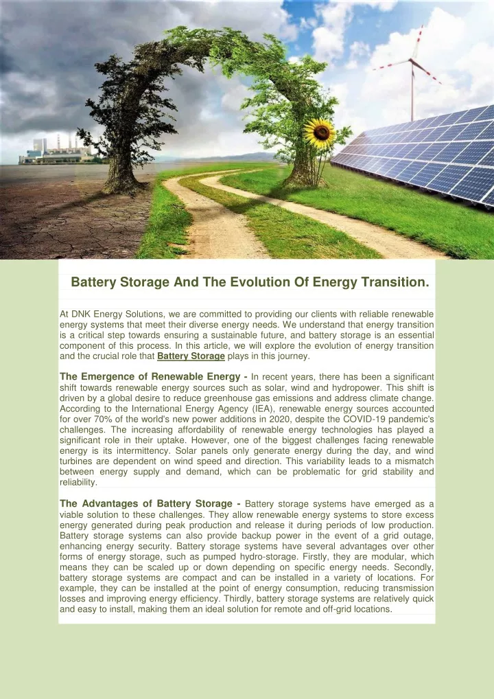 battery storage and the evolution of energy
