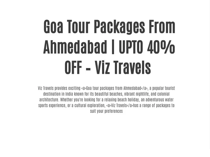 goa tour packages from ahmedabad upto
