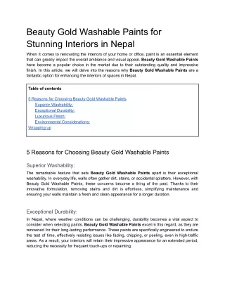 Beauty Gold Washable Paints for Stunning Interiors in Nepal
