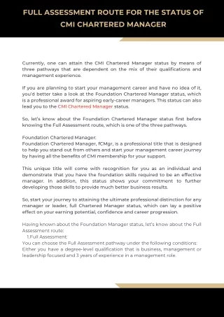 Full Assessment Route for the status of CMI Chartered Manager