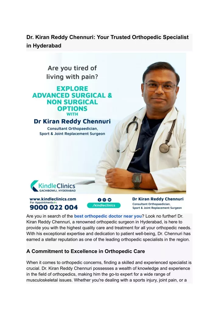 dr kiran reddy chennuri your trusted orthopedic