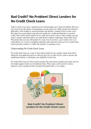 No Credit Check Loans from Direct Lenders - CashAmericaToday