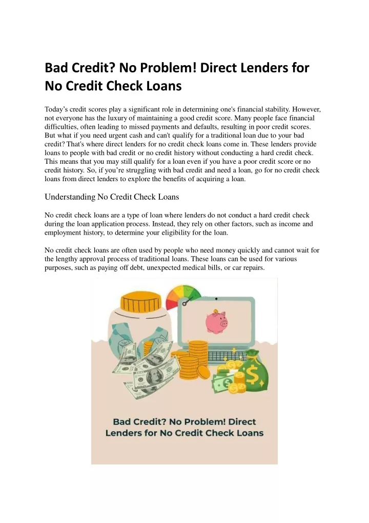 bad credit no problem direct lenders for no credit check loans