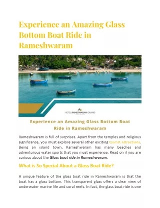 Glass Boat Ride in Rameshwaram to Explore Beautiful Marine Life