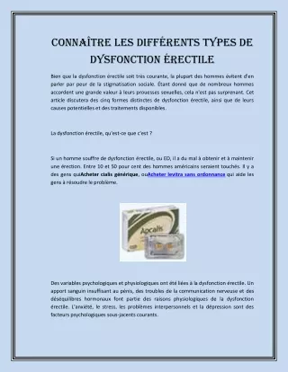 conna tre les diff rents types de dysfonction
