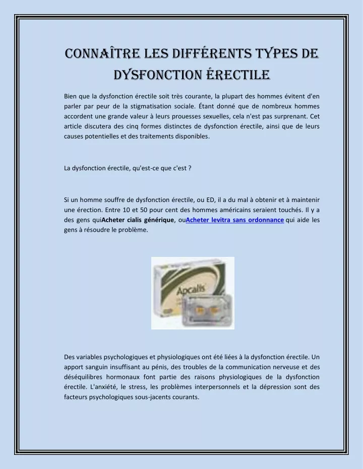 conna tre les diff rents types de dysfonction