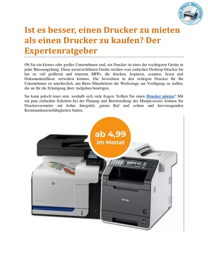 ist es besser einen drucker zu mieten als einen