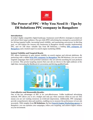 The Power of PPC - Why You Need It - Tips by IM Solutions PPC company in Bangalore