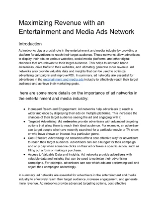 Maximizing Your Revenue with an Entertainment and Media Ads Network