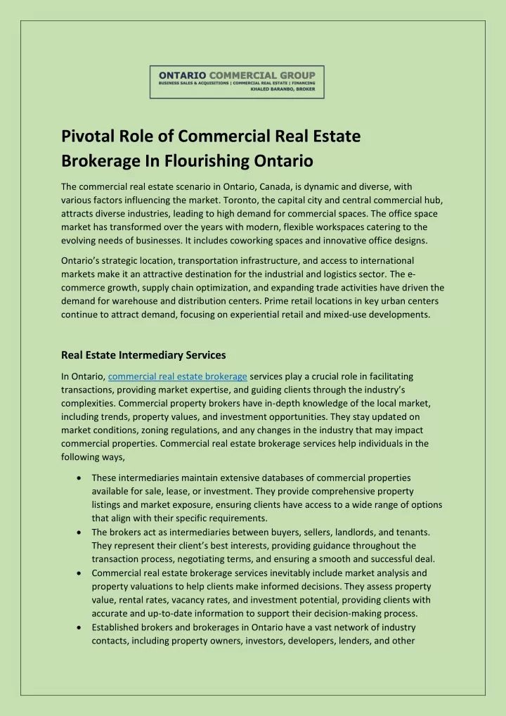 pivotal role of commercial real estate brokerage