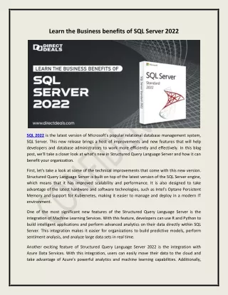 learn the business benefits of sql server 2022