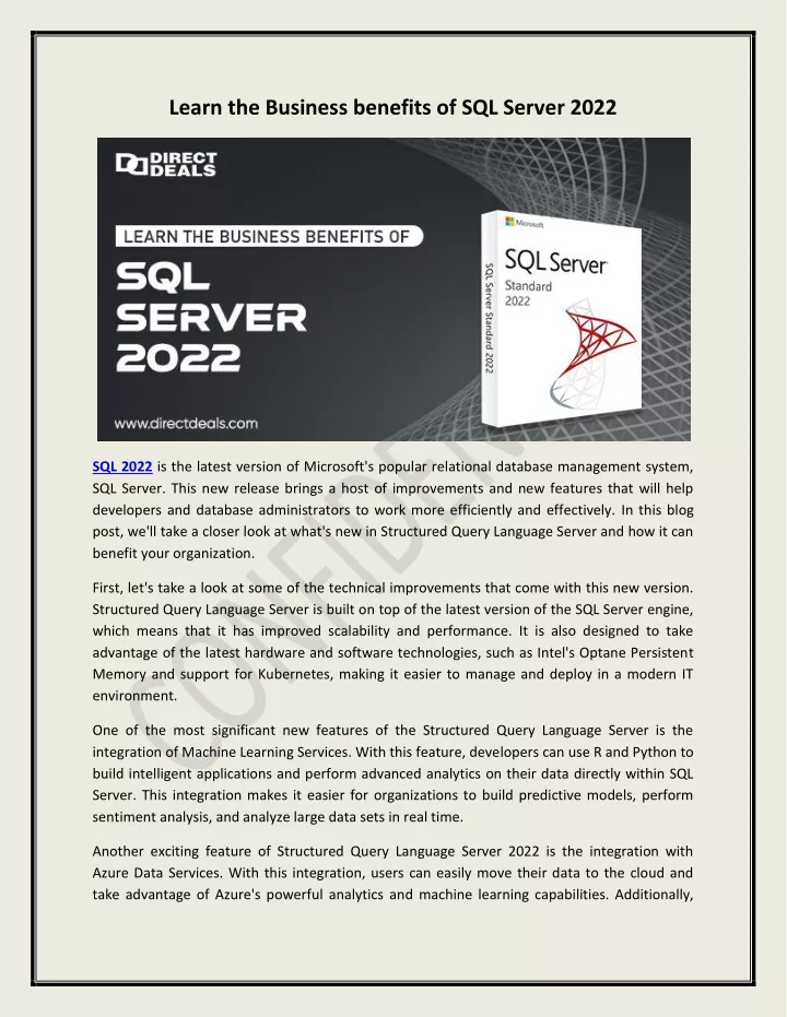 learn the business benefits of sql server 2022