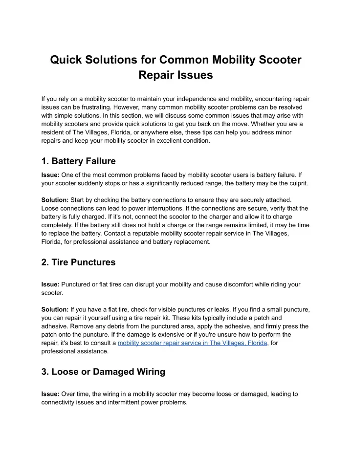 quick solutions for common mobility scooter
