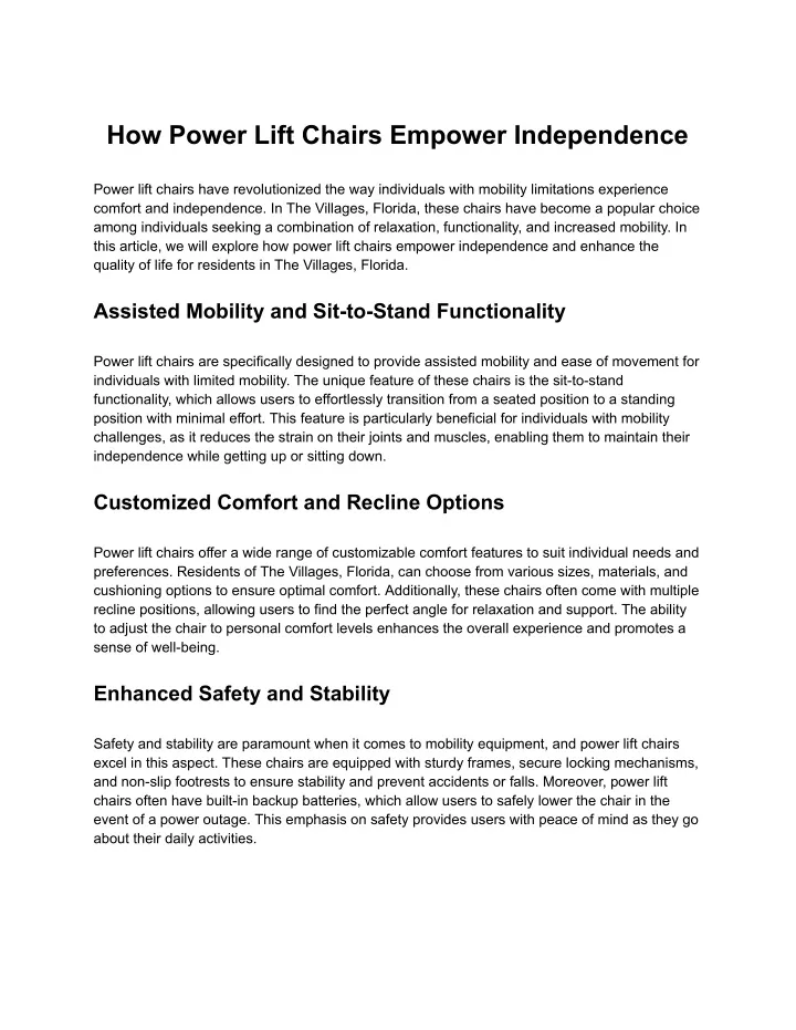 how power lift chairs empower independence