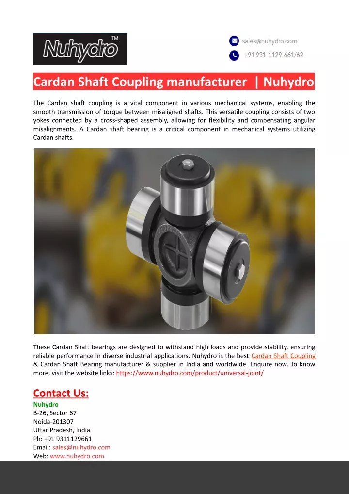 cardan shaft coupling manufacturer nuhydro