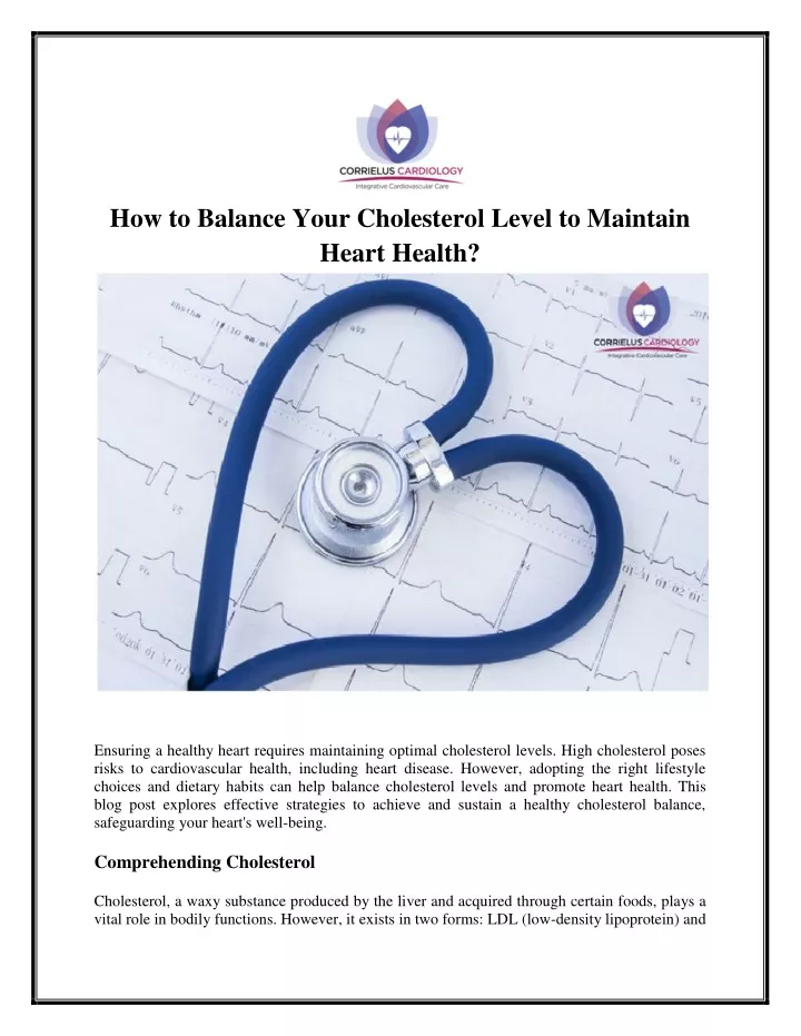 how to balance your cholesterol level to maintain