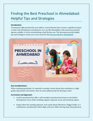 Finding the Best Preschool in Ahmedabad Helpful Tips and Strategies