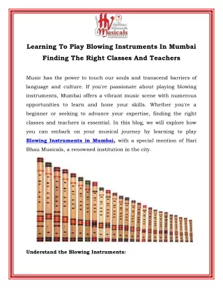 Learning To Play Blowing Instruments In Mumbai  Finding The Right Classes And Teachers