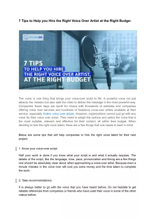7 Tips to Help you Hire the Right Voice Over Artist at the Right Budget (1)