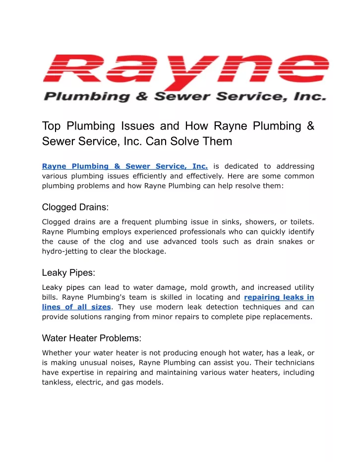 top plumbing issues and how rayne plumbing sewer