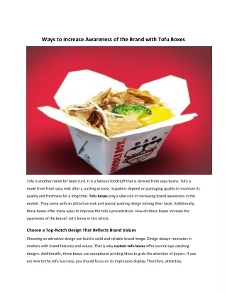 Ways to Increase Awareness Of Brand With Tofu Boxes