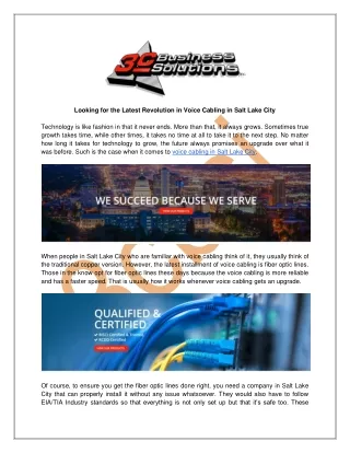 Looking for the Latest Revolution in Voice Cabling in Salt Lake City