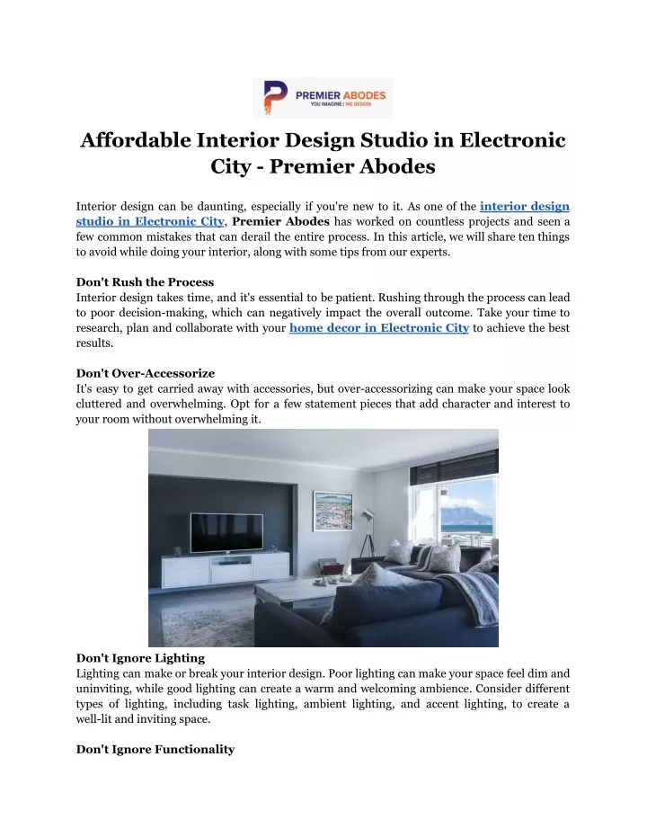 affordable interior design studio in electronic