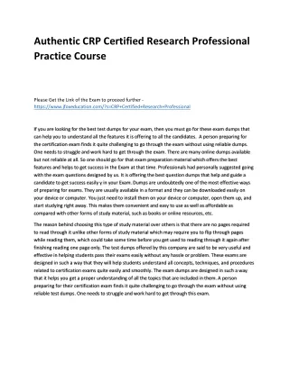 authentic crp certified research professional