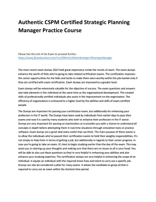 authentic cspm certified strategic planning
